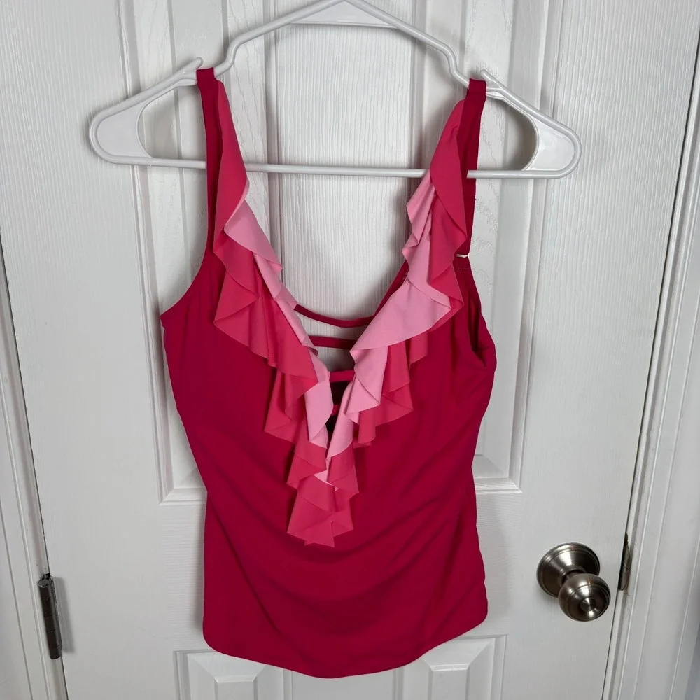Bleu Rod Beattie Tankini Swimsuit Ruffle Front Lattice Back Hot Pink Sz‎ 6 NEW